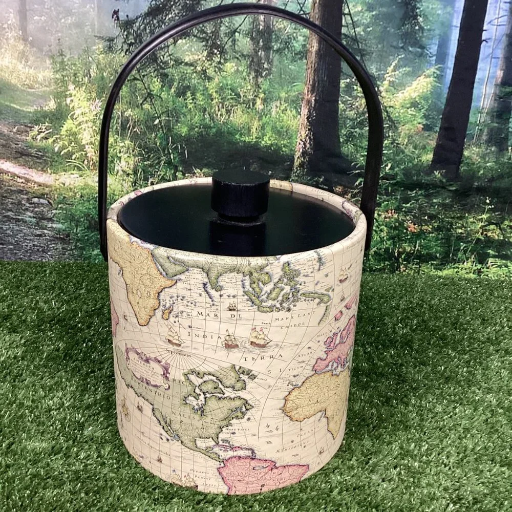 Vintage World Map Ice Bucket Retro